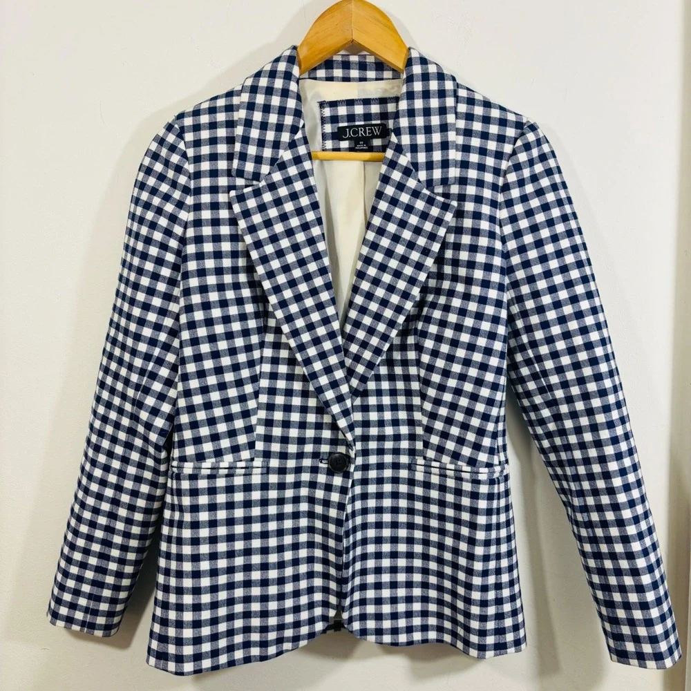J. Crew Blue And White‎ Gingham Checkered Campbell Women's Office Blazer Size 00
